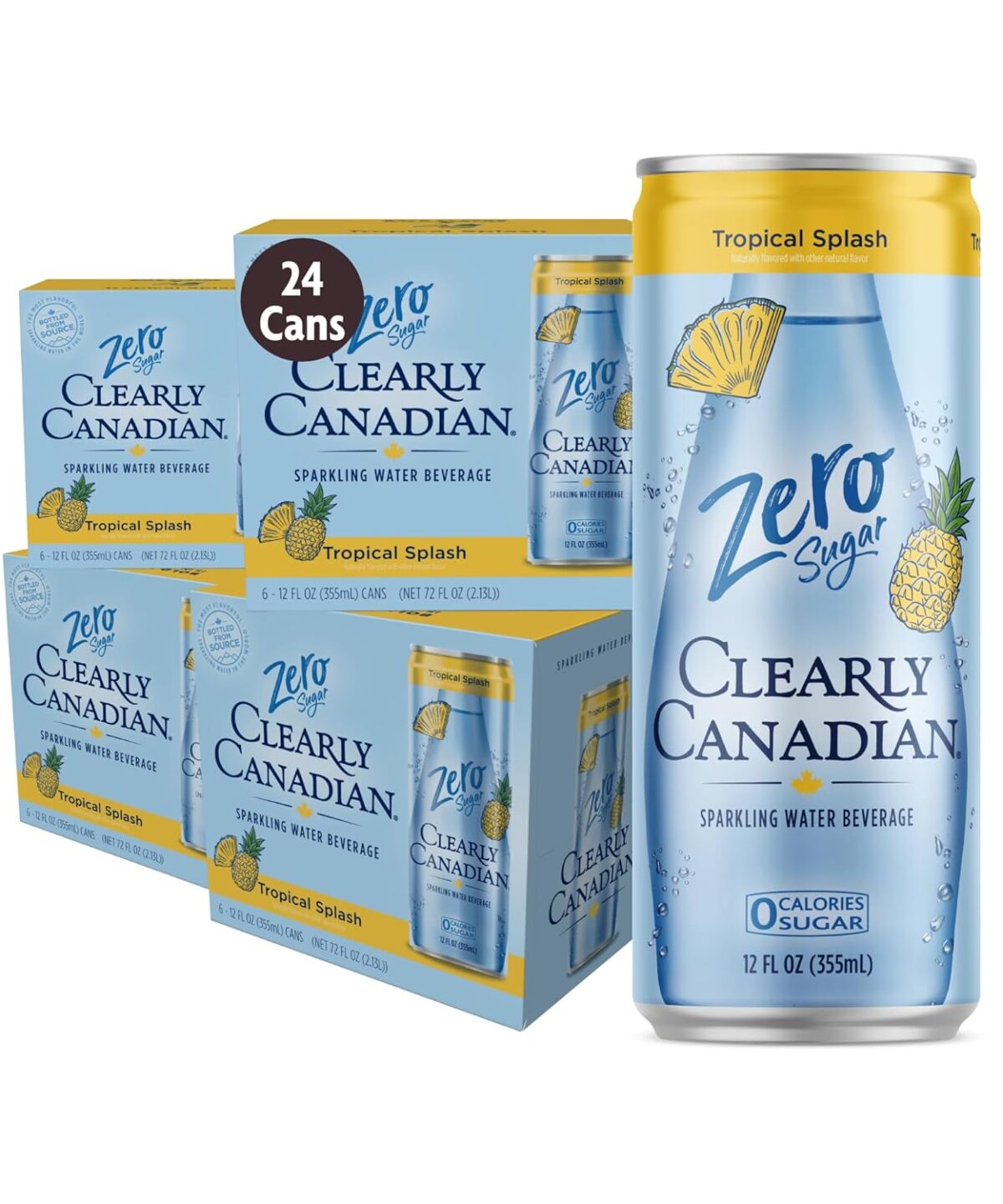 Clearly Canadian Zero Sugar Tropical Splash Sparkling Water Beverage, Zero Sugar & Zero Calories. 1 Case (24 cans x 12 fl oz)