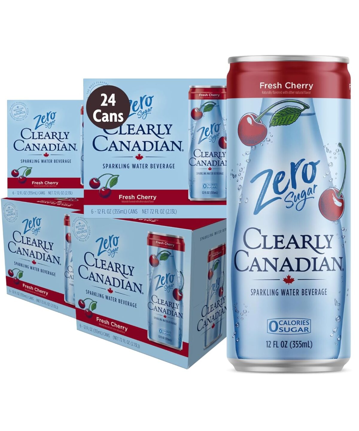 Clearly Canadian Zero Sugar Fresh Cherry Sparkling Water Beverage, Zero Sugar & Zero Calories. 1 Case (24 cans x 12 fl oz)