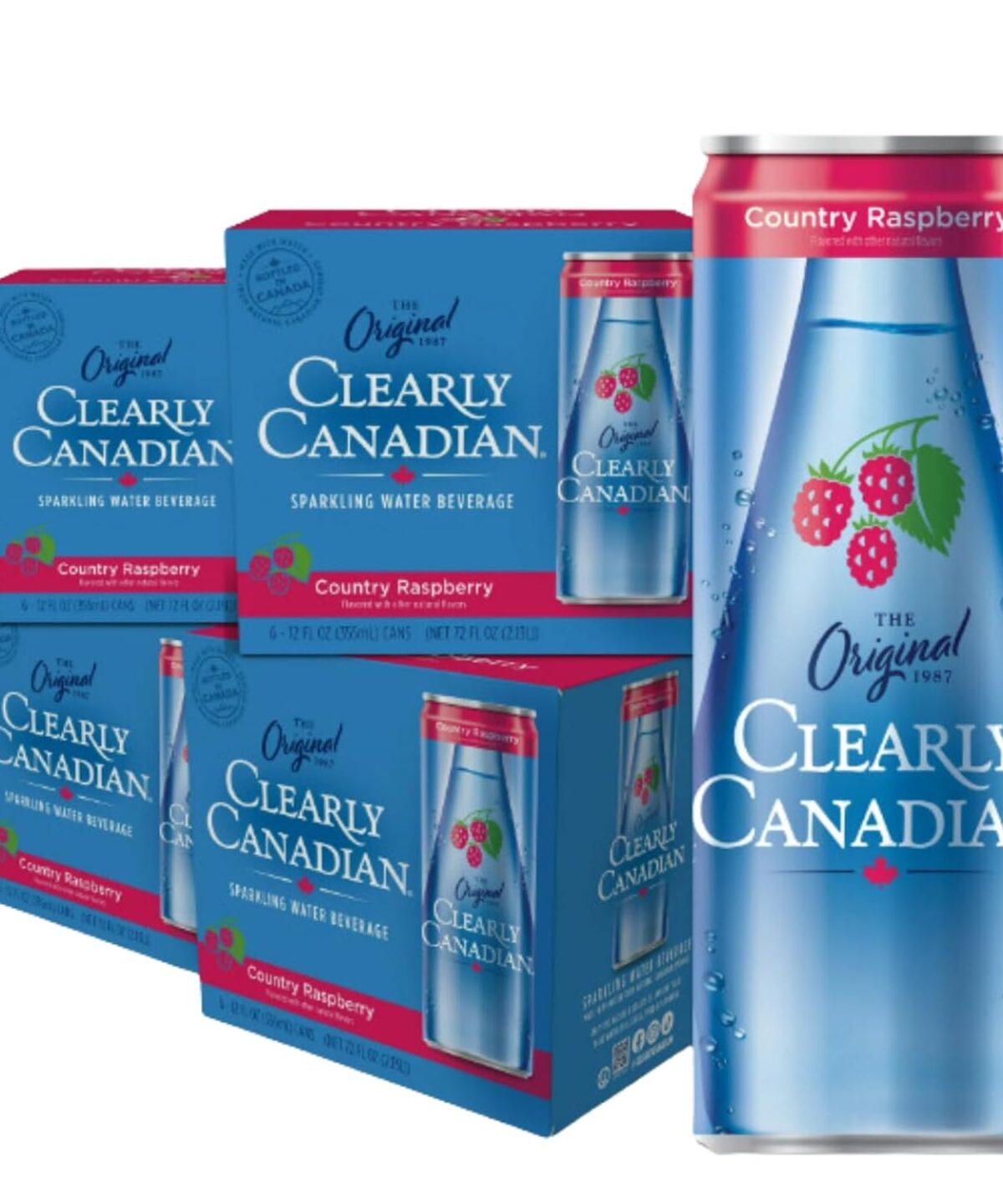 Clearly Canadian Country Raspberry Sparkling Spring Water Beverage, Natural & Carbonated, Flavored Seltzer Water, 1 Case 1 Case (24 cans x 12 fl oz)