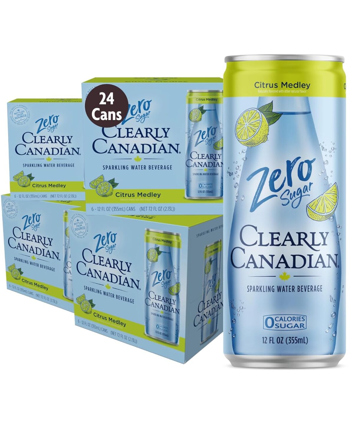 Clearly Canadian Zero Sugar Citrus Medley Sparkling Water Beverage, Zero Sugar & Zero Calories. 1 Case (24 cans x 12 fl oz)
