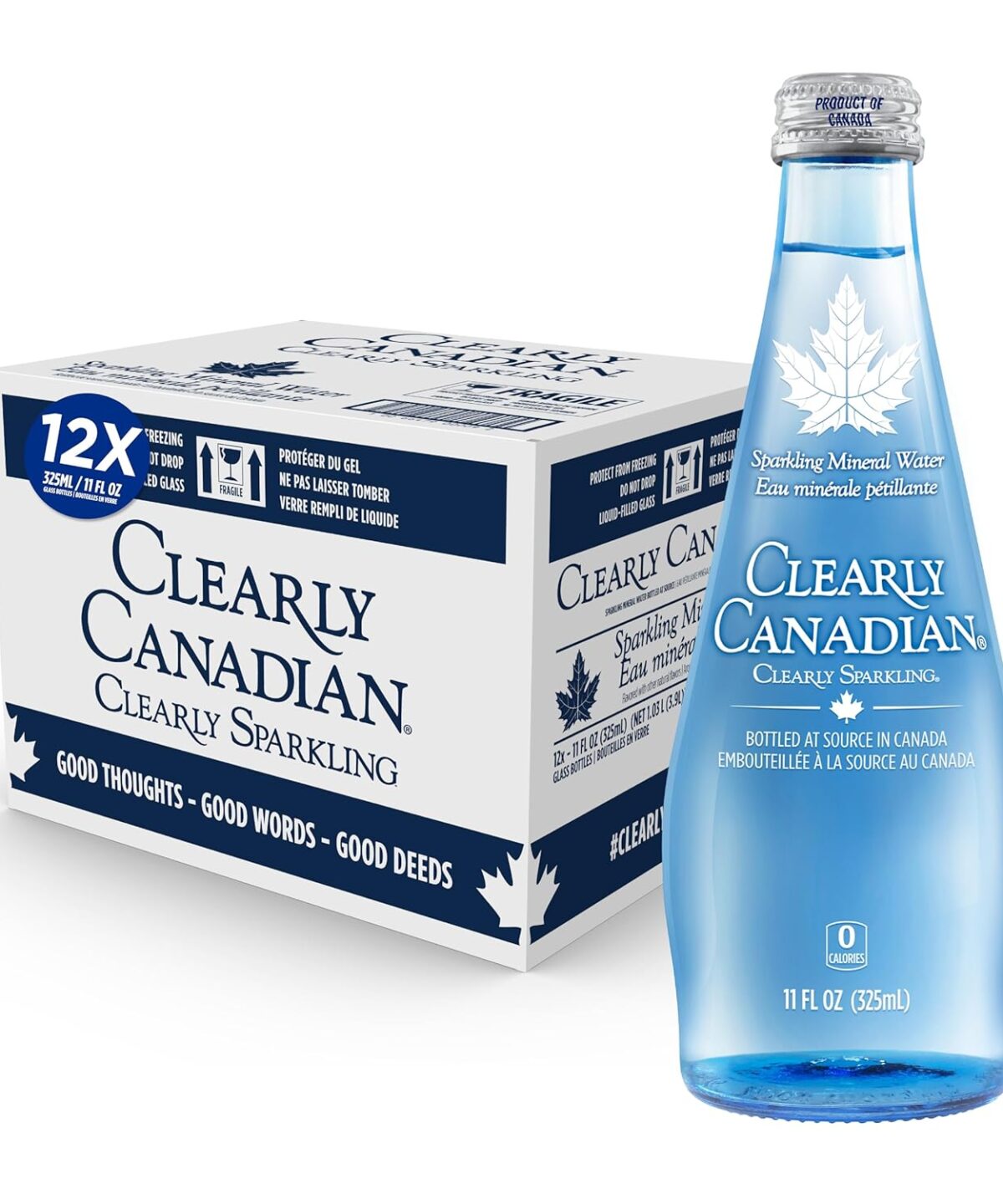 Clearly Canadian Clearly Sparkling Spring Water Beverage, Natural Flavor & Carbonated Seltzer Water, 1 Case (12 Bottles x 325mL)