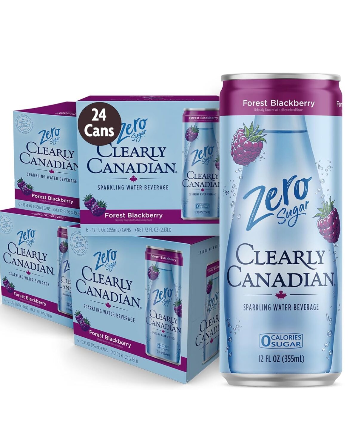 Clearly Canadian Zero Sugar Forest Blackberry Sparkling Water Beverage, Zero Sugar & Zero Calories, Diet Soda Alternative, 12 Fl Oz Can (Pack of 24)