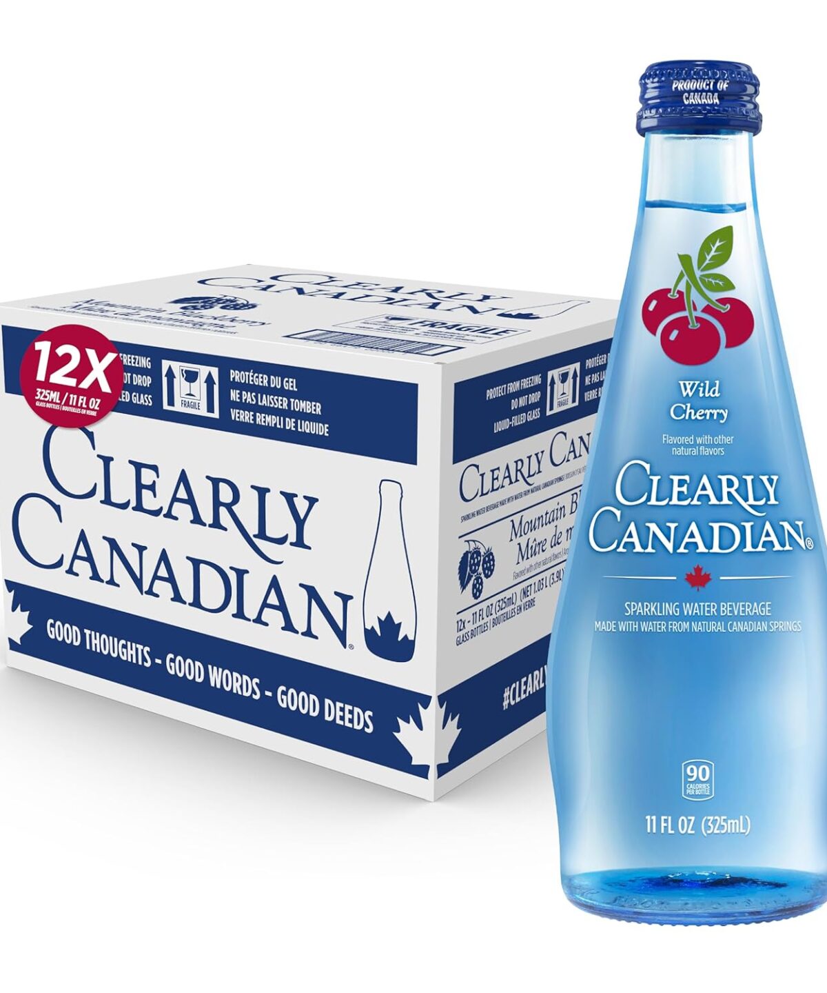 Clearly Canadian Wild Cherry Sparkling Spring Water Beverage, Natural Flavor & Carbonated, Flavored Seltzer Water, 1 Case (12 Bottles x 325mL)